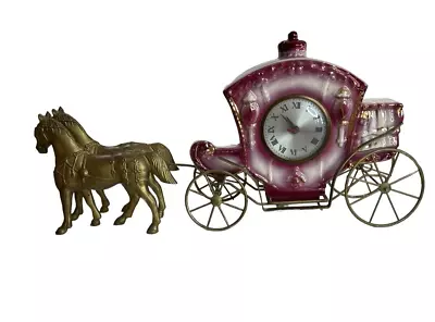 Vintage Ceramic Brass Princess Fairy Tale Cinderella Carriage Mantel Clock 20  • $153.99