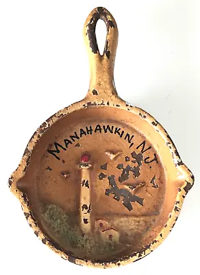 Cast Iron Miniature Frying Pan Manahawkin NJ Painted Relief Barnegat Vintage • $30