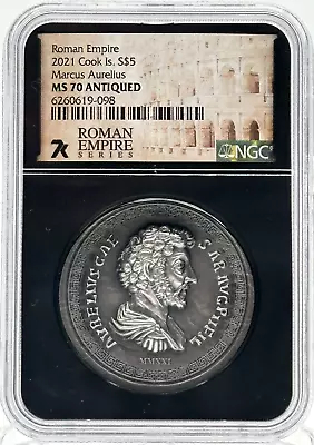 2021 Cook Islands Roman Empire Series Marcus Aurelius Coin NGC MS70 Antiqued*STL • $280