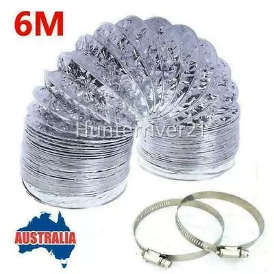 150mm 6M Aluminium Silver Foil Flexible Ducting Uninsulated Nude Duct  6-Inch • $23.22