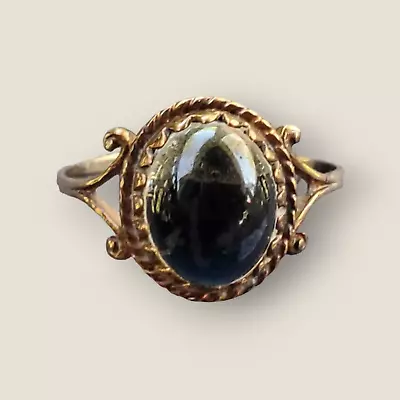 Victorian Era Gold Glass Cabochon Solitaire Ring Antique Women's Gift Jewelry • $271.79