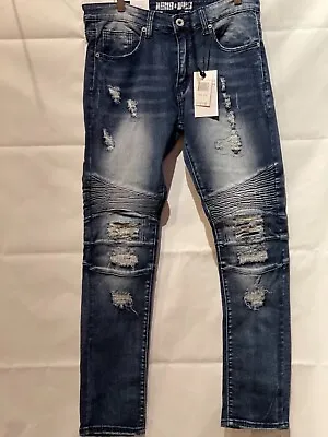 Men's Bleeker Bleeker Distressed Jeans With Rips - Dark Indigo P1055 • $36.99