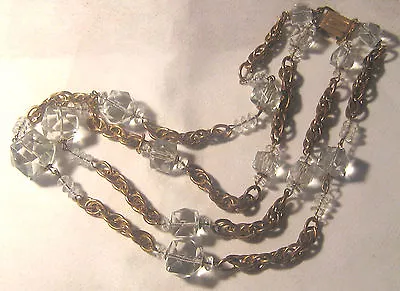 Vintage Art Deco 2 Strand Faceted Crystal Cubes On Multi Link Chain Necklace  • £149.62