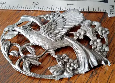 VINTAGE ESTATE Antique Victorian C Clasp Brooch Pin Silver-tone Bird Motif (P) • $23