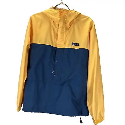 Patagonia Vintage Anorak Pullover Jacket XS Yellow Blue 1/2 Zip Hooded • $61.27
