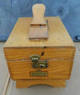 Vintage Griffin Shinemaster Shoe Shine Box Dovetail Oak Wood-some Acc. Guc • $24.50