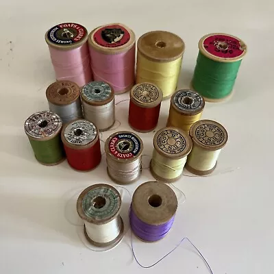 Lot Of 15 Vint Sewing Thread Wooden Spools  Coats  & Clark Golden Winding Silk • $11.90