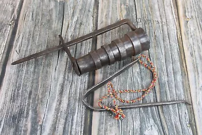 Vintage India Handmade Wrought Iron Door Lock - Antique Collectible Matching Key • $295