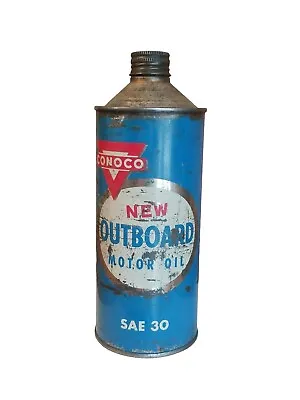 Vintage CONOCO Outboard Motor Oil SAE 30 Cone Top Qt Can • $19.99