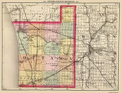 Ottawa County Michigan - Walling 1873 - 30 X 23 • $36.95