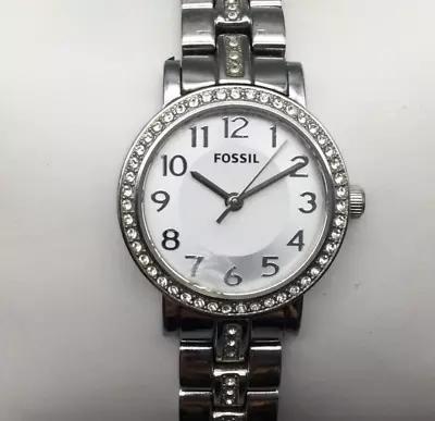 Fossil Shae Watch Women 26mm Silver Tone BQ1427 Pave Stainless New Battery 5.25  • $16.24