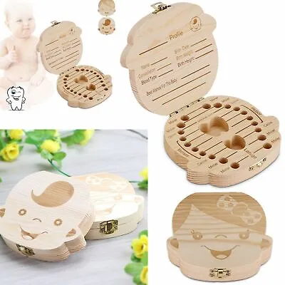 Baby Wooden Tooth Storage Box Kids Children Teeth Holder Keepsake Organizer Gift • £6.85