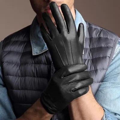 Authentic Sheepskin Leather Winter Gloves For Men Cashmere Driving Motorcycle • $47.49