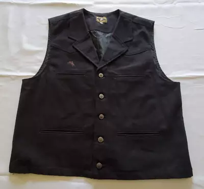 Wyoming Traders Vest Men's L Black Button Up Pockets Canvas Cowboy Western Lined • $35