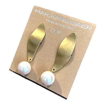 Marjorie Baer Clip On Earrings Dangle Gold Medal White Pearl New Womens Gift • $34