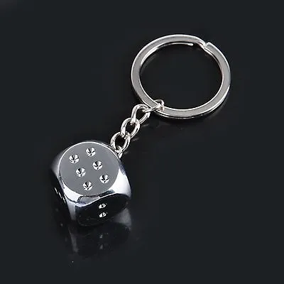 Cute Metal Silver Dice Fashion Car Keychain Keyring Keyfob Key Chains Gift XMAS • £3.49