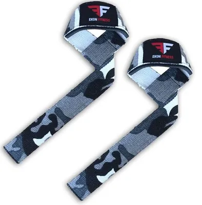 Padded Weight Lifting Deadlift Straps Training Gym Wrist Wrap Support Grey Camo • £3.99