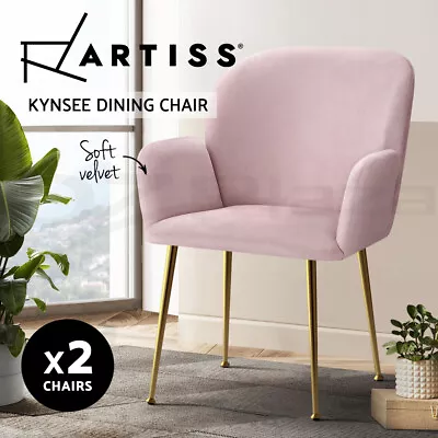 Artiss Kynsee Dining Chairs Armchair Cafe Chair Upholstered Velvet Set Of 2 Pink • $159.95