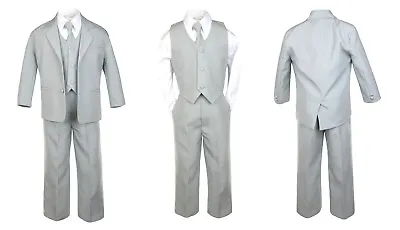 $56.99 • Buy 5pc Boy Toddler Kid Teen Wedding Gray Silver Blazer Formal Tuxedo Suit Set S-20