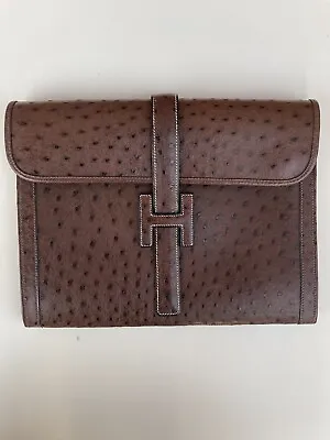 $19000 • Buy VINTAGE HERMES PARIS Ostrich Brown Leather JIGE CLUTCH BAG MADE IN FRANCE 1999