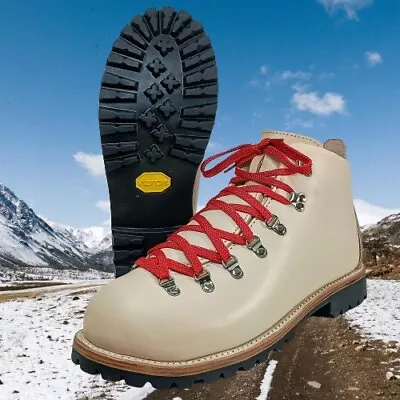 Handmade Rugged Sz12 Mountaineering Hiking Alpine Natural THICK Italian Veg Tan • $415