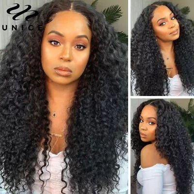 UNice Afro Kinky Curly U Part Human Hair Wig Mongolian V Part Wig Virgin Hair US • $64.09