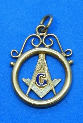 Vintage 14K Yellow Gold Masonic Pendant With Blue & White Enamel • $200.75