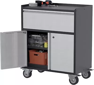 Metal Storage Cabinet With Wheels Mobile Metal Garage Cabinet With 1 Drawer • $183.99