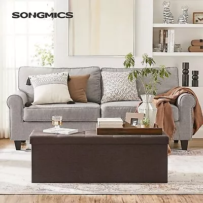 Songmics Stylish Linen-look Fabric Folding Storage Ottoman Bench Brown • $73.95