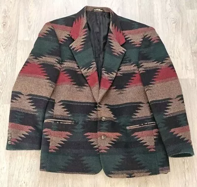 Vintage Silverado Navajo Aztec Pattern Jacket Size Large Wool Blazer Made In USA • £46.95