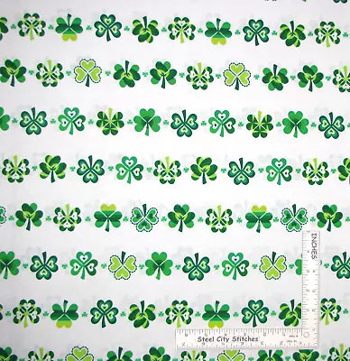 St Patricks Day Lucky Clovers On White Cotton Fabric Kanvas Studio By The Yard • $10.98