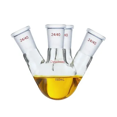 150ml 24/40 Glass Flask 4-Neck Round Bottom Lab Four Necks Reaction Vessel • $26.99