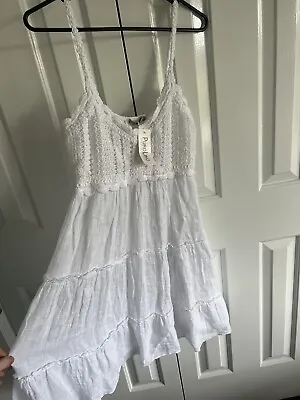 Valentina Naldi Size XL Dress White 100% Linen Boho Made In Italy • $40