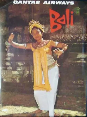 QANTAS AIRLINES BALI INDONESIA Vintage 1973 Travel Poster 14.5x19 • $100