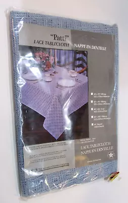 New Sealed Vintage 1970s USA Patti 60  Round 100% Polyester Blue Lace Tablecloth • $15