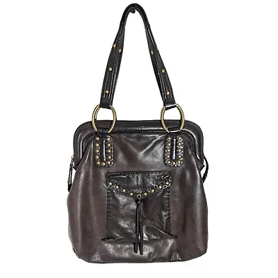 VIA SPIGA Brown Studded Leather Hobo Shoulder Bag Handbag • $25