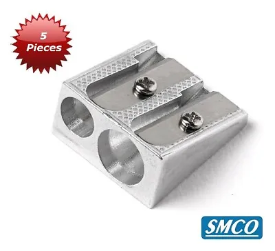 5 PENCIL SHARPENERS Metal DOUBLE TWIN HOLE Quality SCHOOL OFFICE By SMCO • £3.95