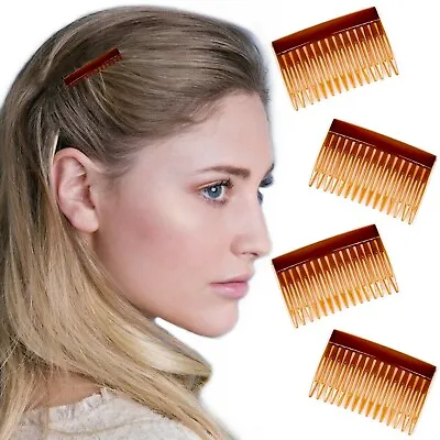 4 X French Side Combs Set Natural Brown Plastic Hair Accessory Grip Slides Pack • £3.98