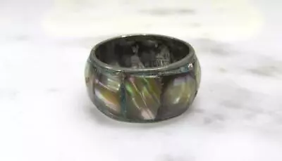 Vintage Mexico Sterling Silver Abalone Band Ring ~ Size 7.25 ~ 3.4g ~ 10-K651 • $24.99