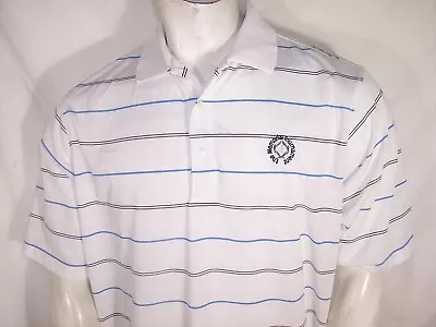 Jack Nicklaus Large White Striped Poly Golf/Polo Shirt Memorial Muirfield • $17.09