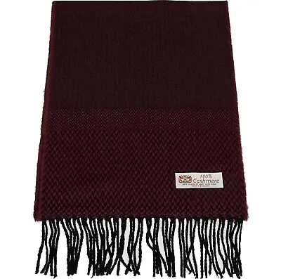 Men's 100% CASHMERE SCARF Made In England Herring Bone Tweed Wine Black #F04 • $9.49