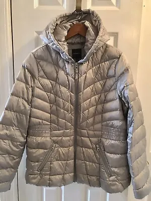 Lane Bryant Feather Down Puffer Jacket 14/16 Quilted Primaloft Packable Silver • $26.91