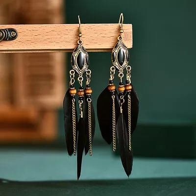 Women Jewelry Boho Tassel Earrings Beads Feather Style Stud Hook Vintage Simple✧ • $3.89