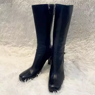 GIANNI VERSACE Silver Medusa Metal Fittings Long Boots Leather Black Size36.5 • $202.41