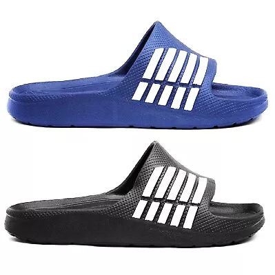 Mens Slip On Holiday Pool Shower Sliders Beach Mules Stripe Summers Sandals Size • £7.95