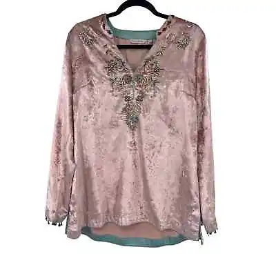 Soft Surroundings Crushed Velvet Embellished Morrocan Tunic Top Medium  • $39.99