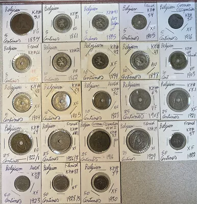 Belgium 1837 - 1930 Five 5 10 25 & 50 Centimes 23 Coin Lot VG - AU Condition • $89