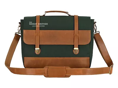 Vintage Waxed Leather Canvas Laptop Bag Stylish Messenger Travel Briefcase Bag • £93.49