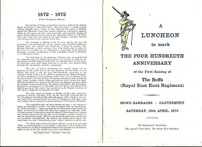 Royal East Kent Regiment - The Buffs - 400th Anniversary Luncheon Menu - 1972 • £6.95