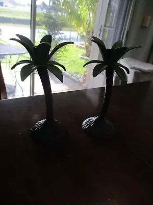£33.85 • Buy Set Of Tropical Palm Tree's Candle Holders Heavy Metal Taper Centerpieces 8 1/2'